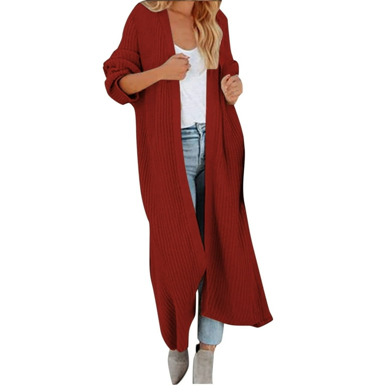 Womens long red cardigan hot sale