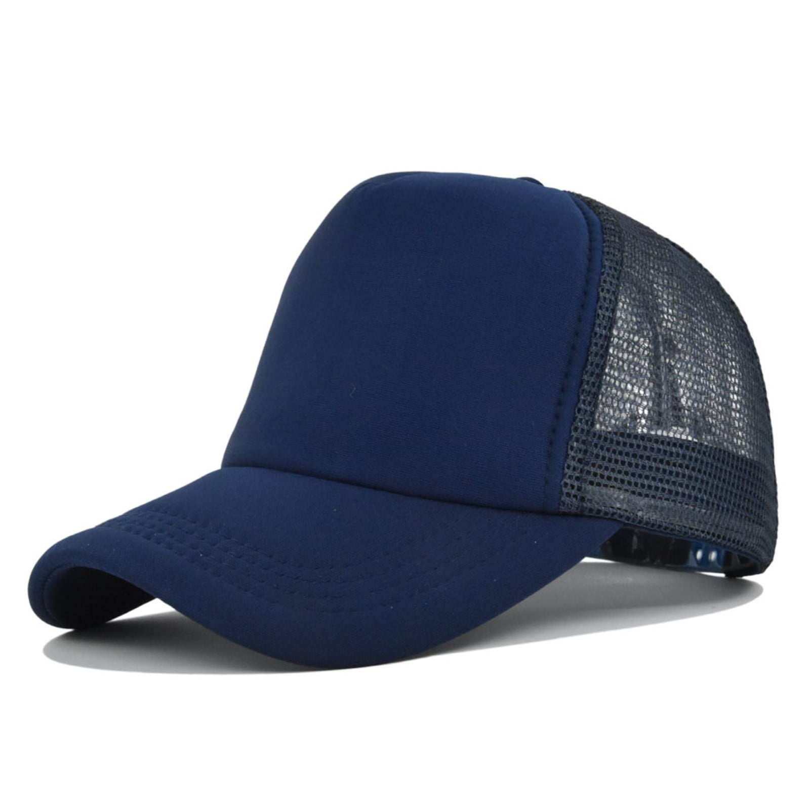 NIUREDLTD Men's And Women's Adjustable Baseball Cap Solid Color Mesh-Back  Trucker Cap Curved Wide Brim Outdoor Sun Hat Dark Blue One Size 