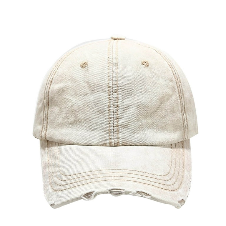 Niuredltd Men's and Women's Casual Trucker Cap Washed Solid Color Ripped Frayed Peaked Cap Wide Brim Baseball Hat Beige One size, Adult unisex