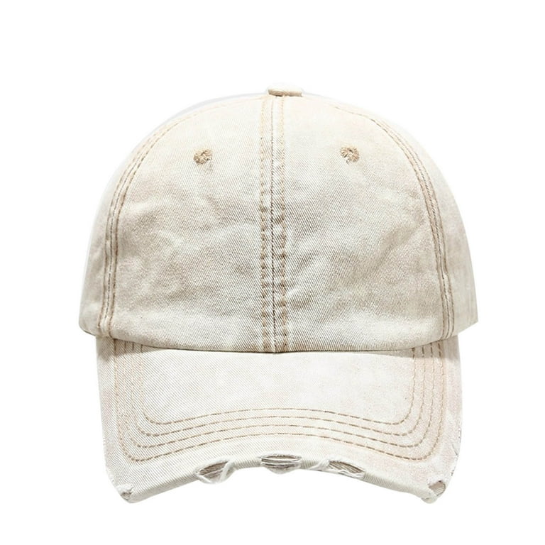 Niuredltd Men's and Women's Casual Trucker Cap Washed Solid Color Ripped Frayed Peaked Cap Wide Brim Baseball Hat Beige One size, Adult unisex