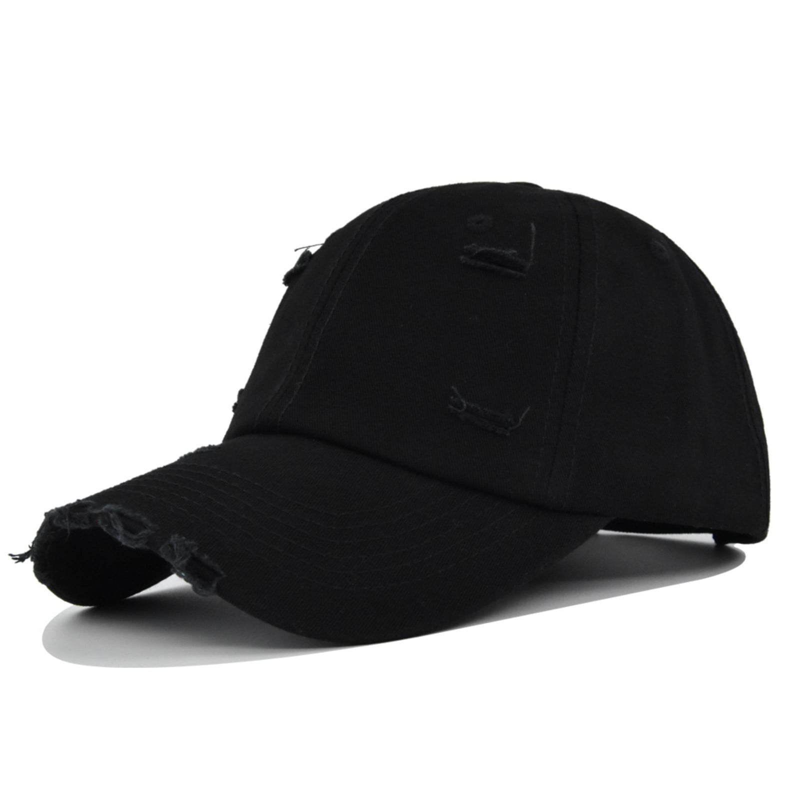 Niuredltd Men's and Women's Ripped Baseball Cap Solid Color Twill Trucker Cap Curved Wide Brim Sun Hat Black One size, Adult unisex