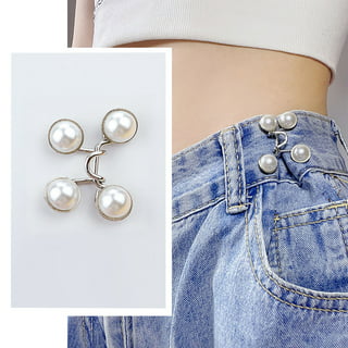 6PCS Buttons for Jeans Dress Loose Big, DIY Pants Clips for Waist Smaller  Tightener, DIY Sewing Adjustable Waist Buckle Fashion Pearl Flower Adjuster
