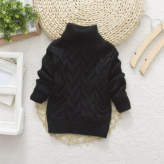 NIUREDLTD Toddler Boys Girls Children's Winter Sweater Solid Color Turtleneck Knitted Top Stretch Shirt For Babys Clothes