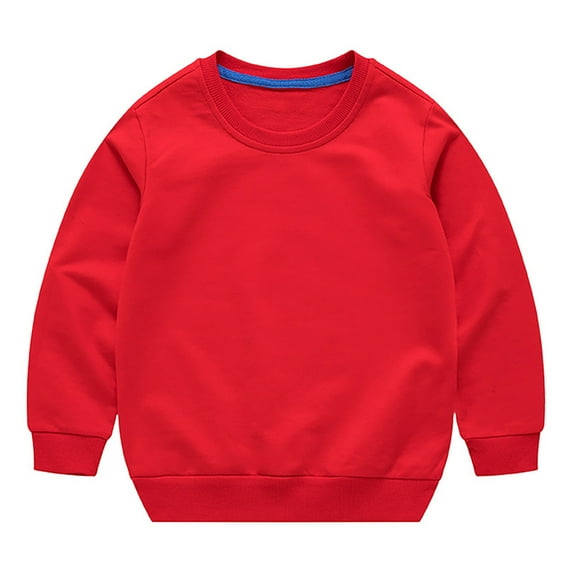 NIUREDLTD Toddler Boys Girls Crew Neck Sweatshirts Newborn Toddler Boys Girls Solid Color Long Sleeve Round Neck Pullover Sweatshirt Threaded Neckline Fall Winter Tops Red 110