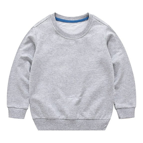 NIUREDLTD Toddler Boys Girls Crew Neck Sweatshirts Newborn Toddler Boys Girls Solid Color Long Sleeve Round Neck Pullover Sweatshirt Threaded Neckline Fall Winter Tops Grey 140