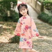 NIUREDLTD Toddler Dress Long Sleeve Cheongsam Performance Spring Autumn Girls Retro Tang Dress Dress Girl Ethnic Style Hanfu