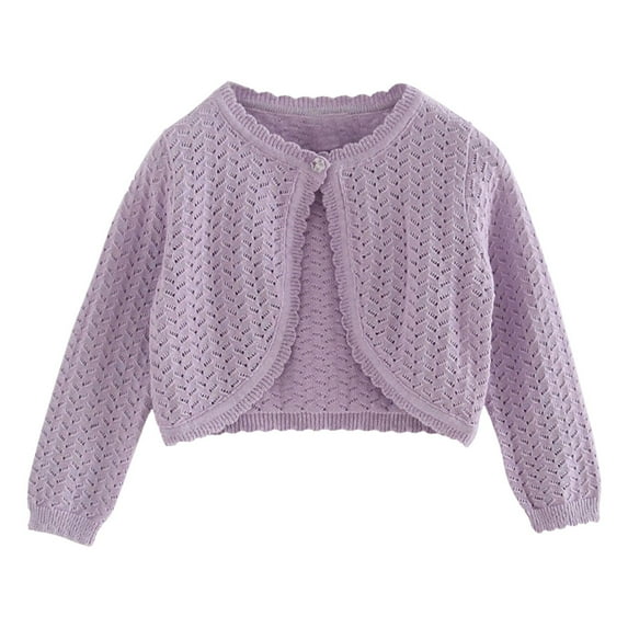 NIUREDLTD Toddler Kids Girls Cropped Cardigan Sweater Long Sleeve Solid Color Jacket Coat Crew Neck Open Front Fall Outerwear Purple Size 80