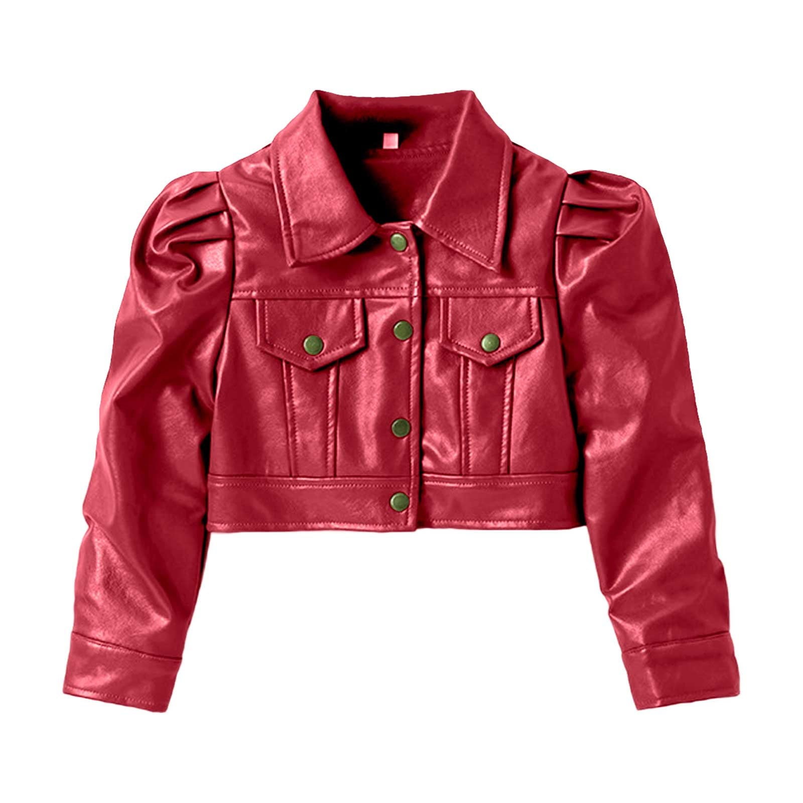 NIUREDLTD Toddler Kids Girls Cropped PU Leather Jacket Long NIUREDLTD Toddler Kids Girls Cropped PU Leather Jacket Long