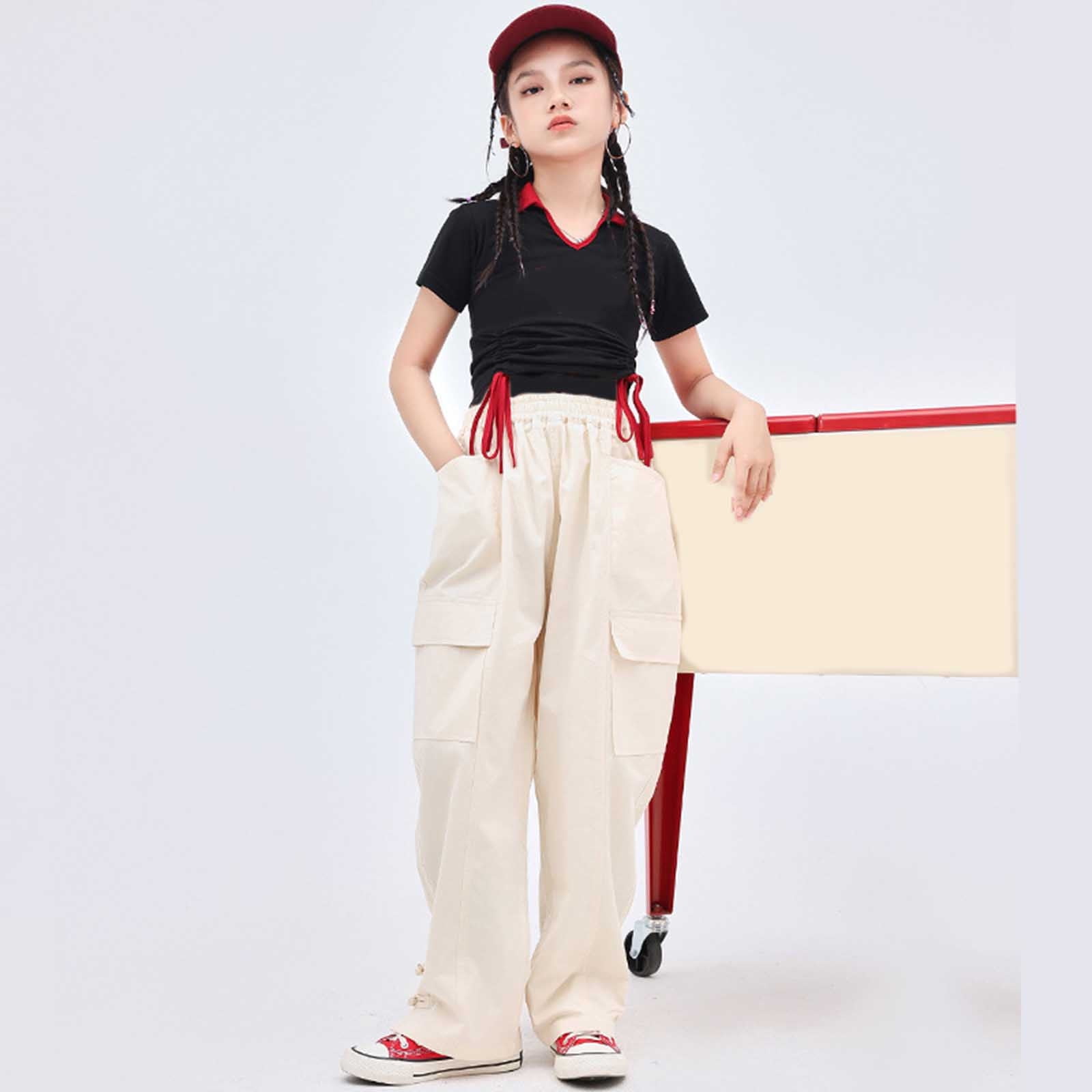 Rolanko Jogger Pants for Kids Girls Loose Wide Leg Cargo Baggy Pants  Student's Casual Elasticated Waist Trousers Korean Style 4-14 Years | Lazada