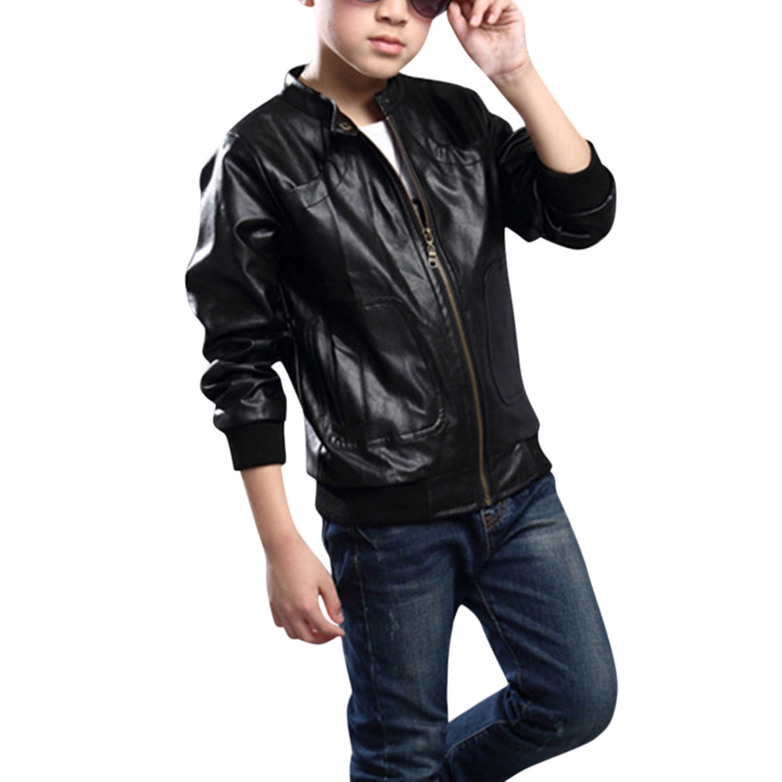 NIUREDLTD Toddler Kids Little Boys Leather Jacket Long Sleeve Thick