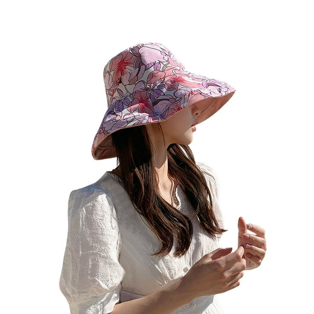 NIUREDLTD Wide Brim Sun Hat Womens Outdoor Solid Flower Printed Sun Hat ...