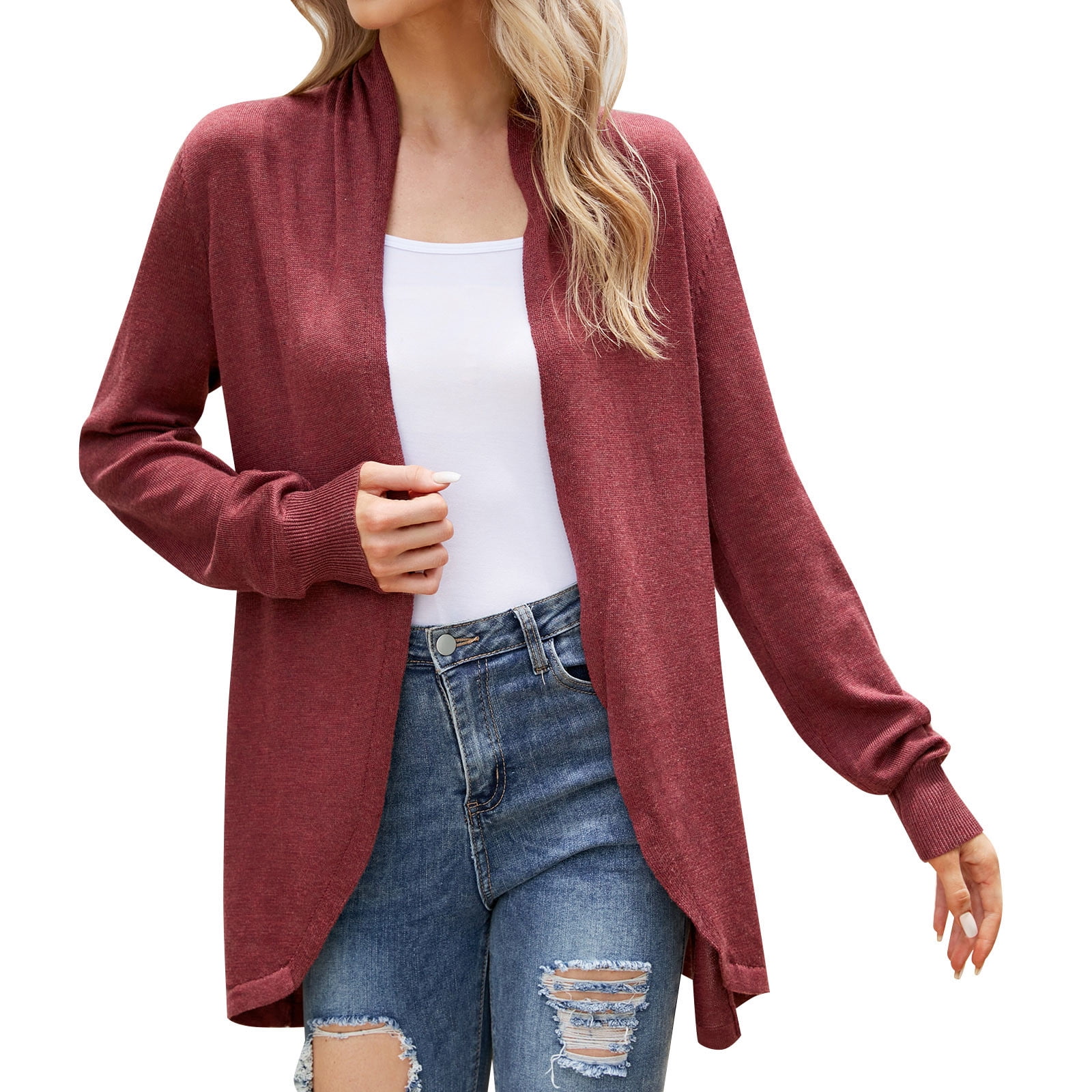 NIUREDLTD Women s Cardigan Women s Casual Draped Open Front Cropped Cardigan Long Sleeve Sweater Peplum Fall Knit Outwear Cardigan Sweaters For Women XL Walmart