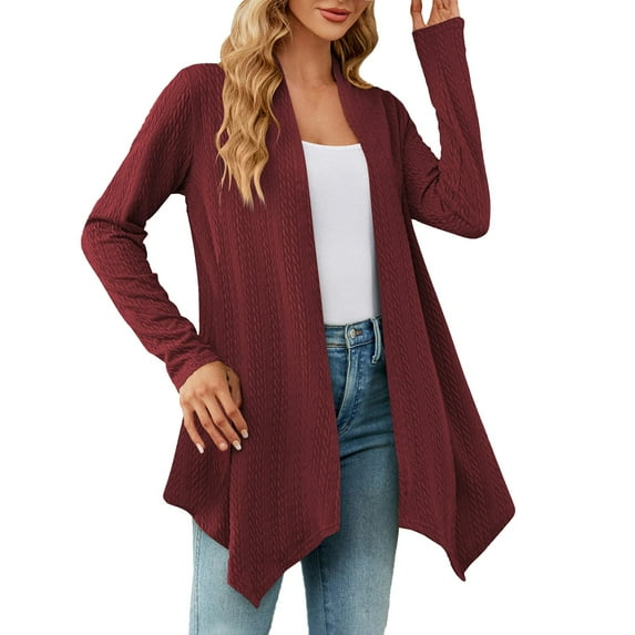 NIUREDLTD Women's Cardigan Women's Casual Lightweight Long Sleeve Cardigan Soft Draped Open Front Cardigan Sweaters For Women Red XL