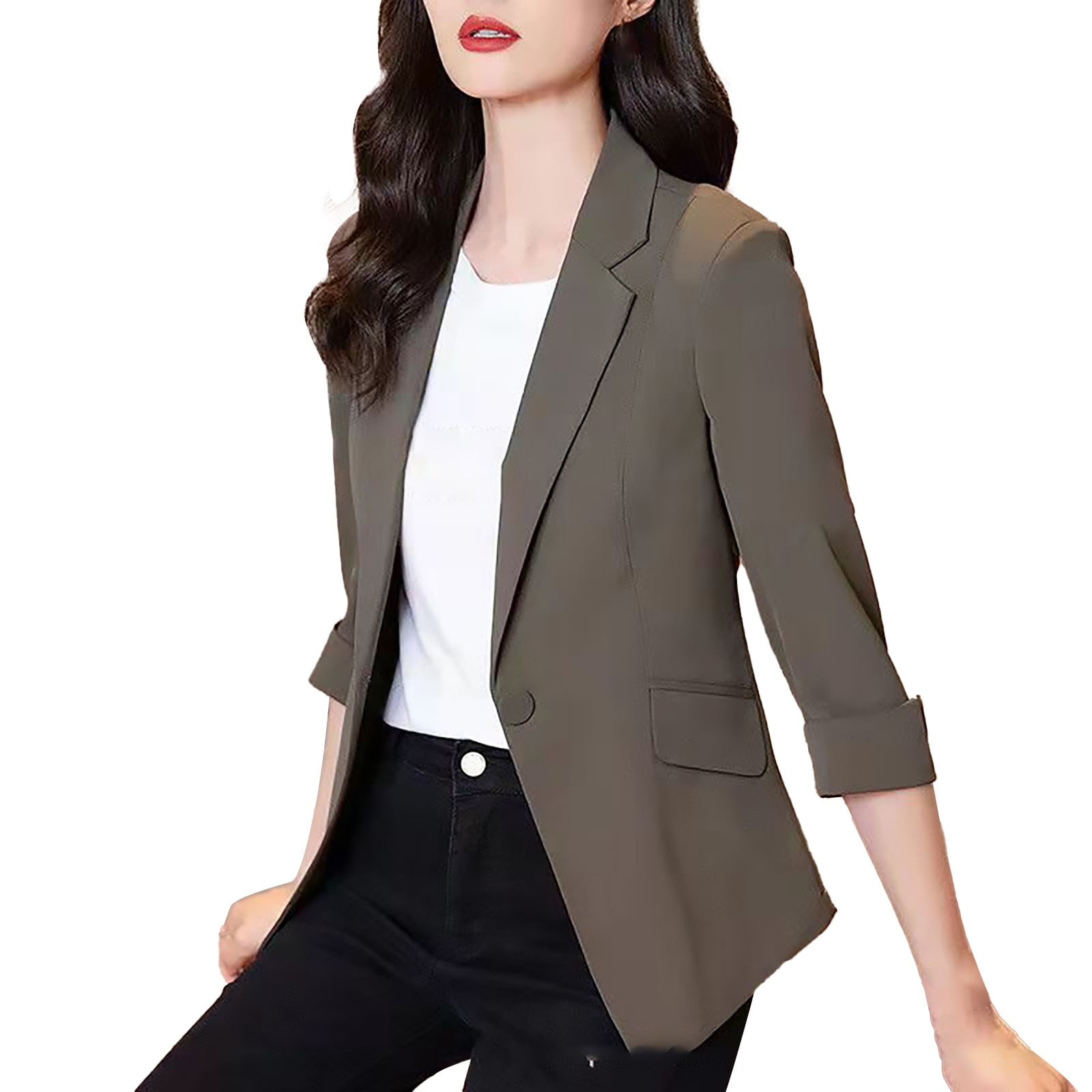 NIUREDLTD Women's Fall Winter Blazer Jacket Long Sleeve Solid Color Slim Work Office Outerwear