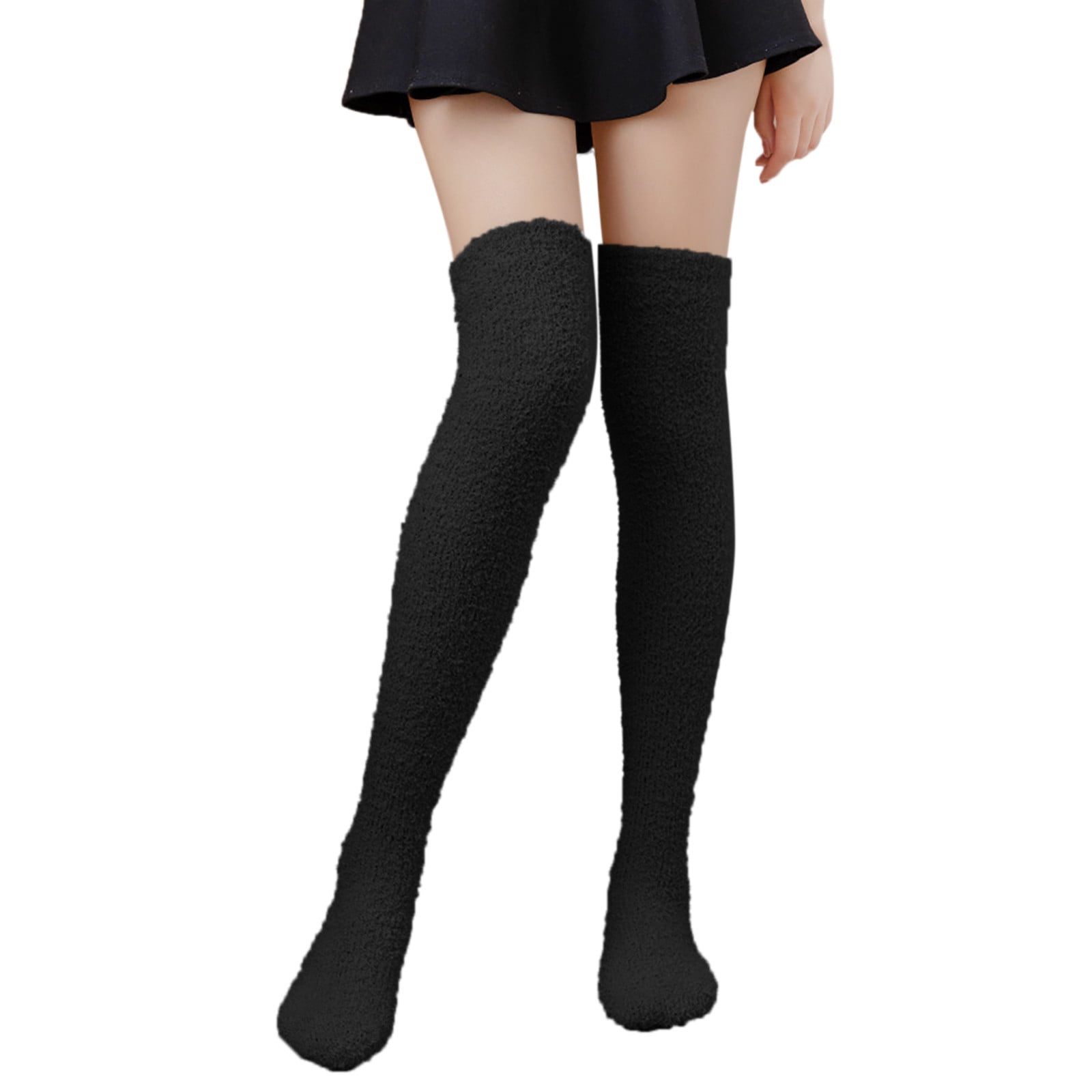 NIUREDLTD Women s Long Socks Winter Warm Knee High Socks Solid Color Over Knee Boot Stockings Black One Size