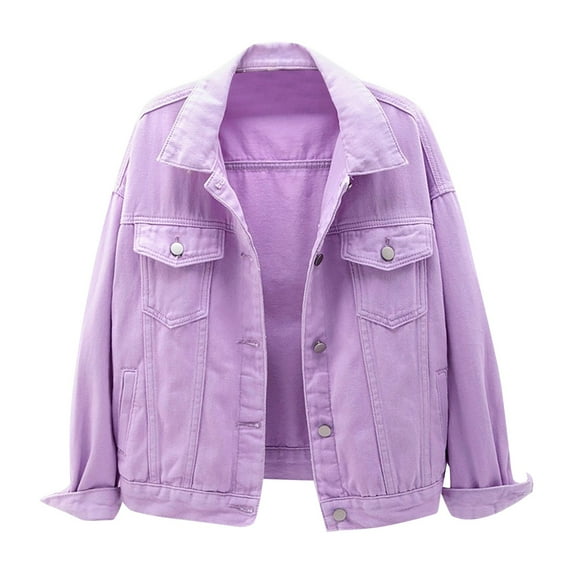 NIUREDLTD Women's Oversized Denim Jacket Long Sleeve Lapel Button Down Jean Jackets Fall Winter Coat Purple 4XL