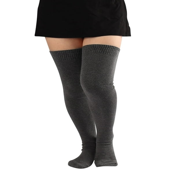 Niuredltd Women s Plus Size Knee High Tube Socks Solid Color Over Knee Leg Boot Stockings Cotton Long Socks Grey A