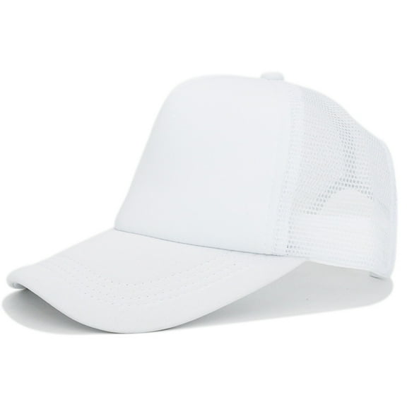 NIUREDLTD Women's Trucker Cap Solid Color Mesh-Back Baseball Cap Wide Brim Adjustable Outdoor Hat Sun For Men White M