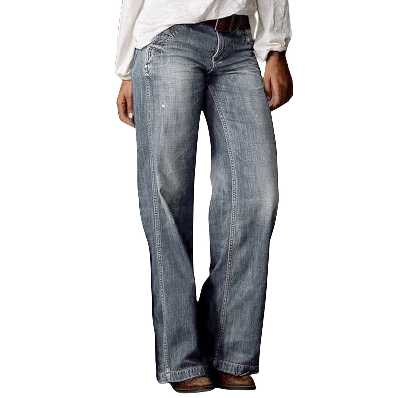 NIUREDLTD Women's Wide Leg Jeans Vintage High Rise Button Closure With ...