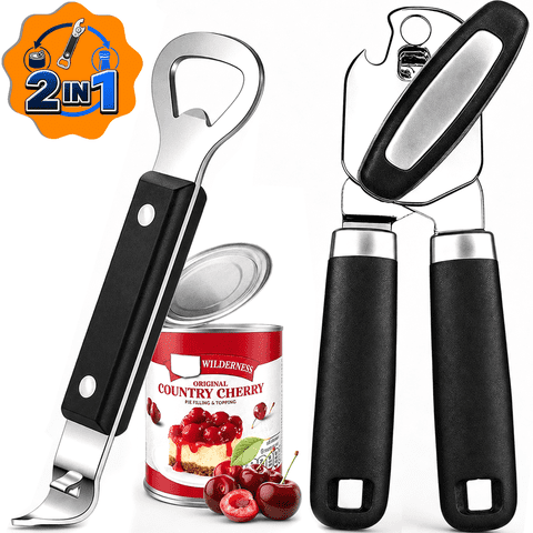 NIUTA Manual Can Opener, 2-Piece Can Opener Manual Set with Easy-Turn Knob, Comfortable Grip Handles, Bottle Opener & Traditional Can Punch Tool, Handheld Can Opener for Kitchen, Camping