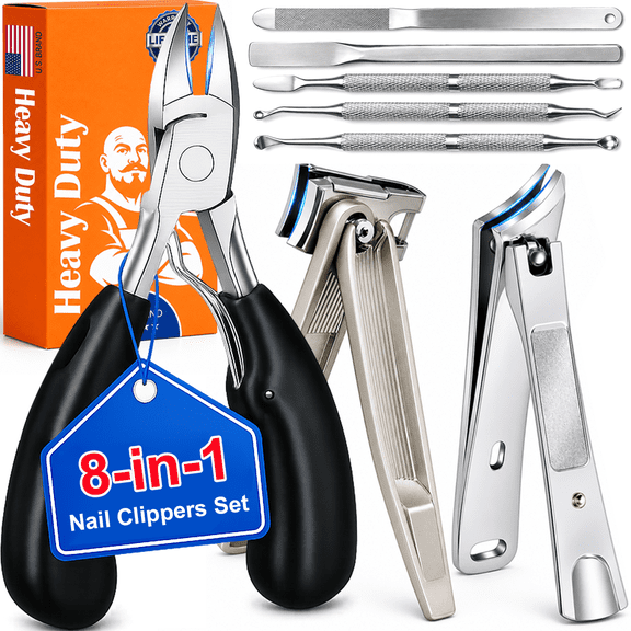 NIUTA Nail Clippers for Men, Professional 8-in-1 Nail Clipper Set with Heavy Duty Toenail Clipper & Fingernail Clippers, Wide Jaw Toenail Clippers for Thick & Ingrown Nails, 360 Swivel Head