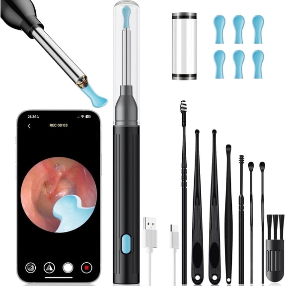 NIUTA Ear Wax Removal Kit with Camera, 1296P HD Ear Wax Removal Tool Camera with 6 LED Lights, Wireless Ear Cleaner Otoscope, Ear Wax Camera with 8 Ear Picks, Ear Cleaning Kit for iPhone, iPad