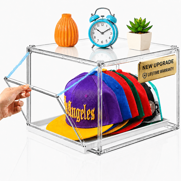 NIUTA Hat Organizer for Baseball Caps, Stackable Storage Drawers Clear Drawer Organizer, Ultra Clear PET Hat Storage Box with Pull-Out Tray and Magnetic Door for Closet, Holds 8+ Caps