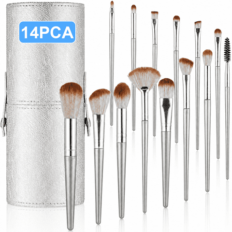 NIUTA Makeup Brushes Set, 14 Pcs Professional Makeup Brush Set with Silver Storage Cup, Soft Bristles Make Up Brushes Kit for Foundation, Powder, Concealer, Eyeshadow, Blush & Eye Makeup