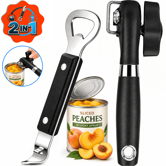 NIUTA 2-Piece Manual Handheld Can Opener, Can Opener and Bottle Opener Set with Easy-Turn Knob and Comfortable Grip, Kitchen Openers for Cans, Beer and Soda Bottles for Kitchen, Camping