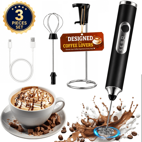 NIUTA Milk Frother Handheld, Rechargeable Frother Wand with Stand, Electric Whisk Drink Mixer with 2 Heads, Coffee Frother Handheld for Latte, Cappuccino, Matcha, Hot Chocolate, Eggs & Protein
