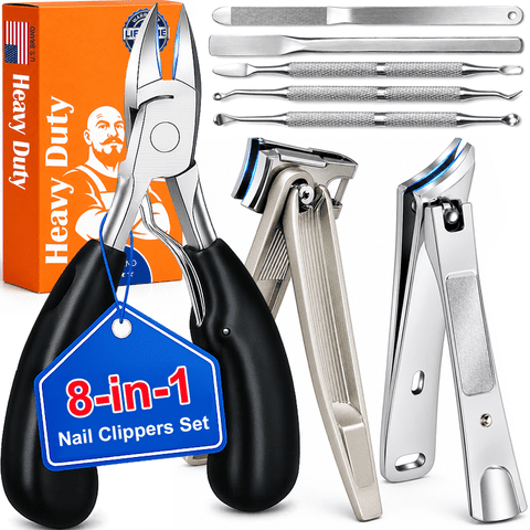 NIUTA Nail Clippers for Men, Professional 8-in-1 Nail Clipper Set with Heavy Duty Toenail Clipper & Fingernail Clippers, Wide Jaw Toenail Clippers for Thick & Ingrown Nails, 360 Swivel Head