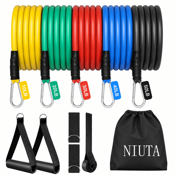NIUTA Resistance Bands Set, 150 lbs TPE Exercise Bands with Handles, 11 PCS Workout Bands Resistance Bands for Working Out with Door Anchor, Ankle Straps & Carry Bag, Fitness Bands for Home Gym