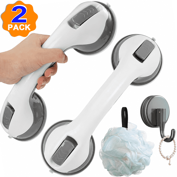 NIUTA Grab Bars for Shower, Strong Suction Shower Grab Bar for Seniors, No-Drill Bathroom Safety Grab Bar for Bathtubs and Showers, Removable Shower Handle with Loofah & Hook for Elderly
