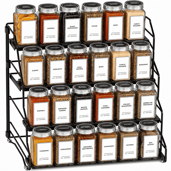 NIUTA® Spice Rack Organizer for Cabinet, 4 Tier Foldable Metal Spice Organizer, No Drilling Countertop Seasoning Rack for Kitchen Pantry, Cupboard, Cabinet, Jars, Bottles, Condiments, Black