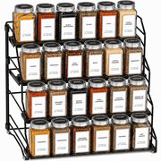 NIUTA  Spice Rack Organizer for Cabinet, 4 Tier Foldable Metal Spice Organizer, No Drilling Countertop Seasoning Rack for Kitchen Pantry, Cupboard, Cabinet, Jars, Bottles, Condiments, Black
