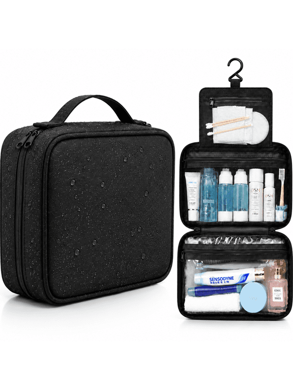 Travel Toiletry Bag for Women, 3-Tier Hanging Makeup Organizer with Hook, Large Capacity Water-Resistant Cosmetic Bag, Tri-Fold Travel Organizer Bag for Toiletries, Makeup, Shampoo,Accessories