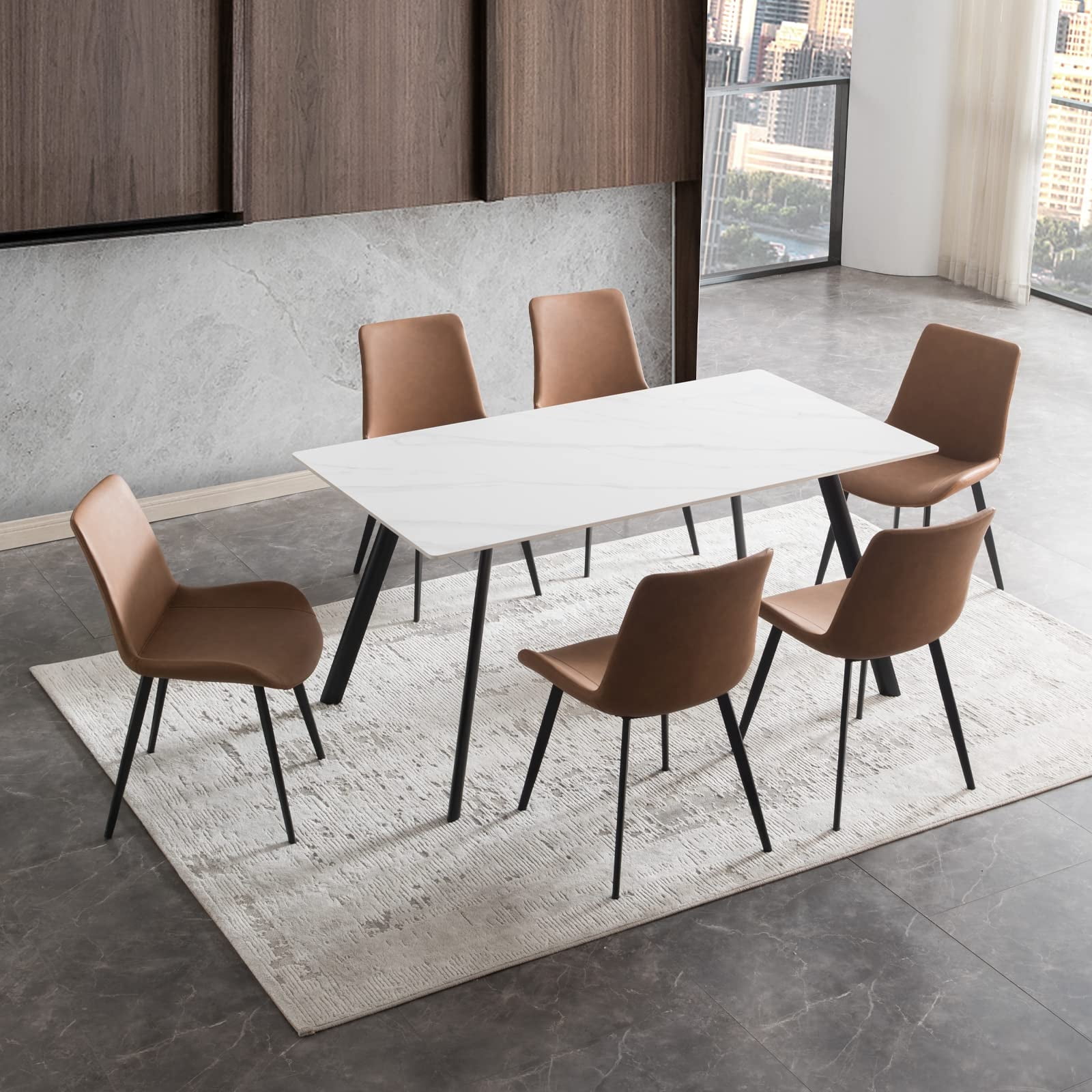 NIUTN Modern Dining Table Set for 6,7 Pieces Rectangular Dining White ...