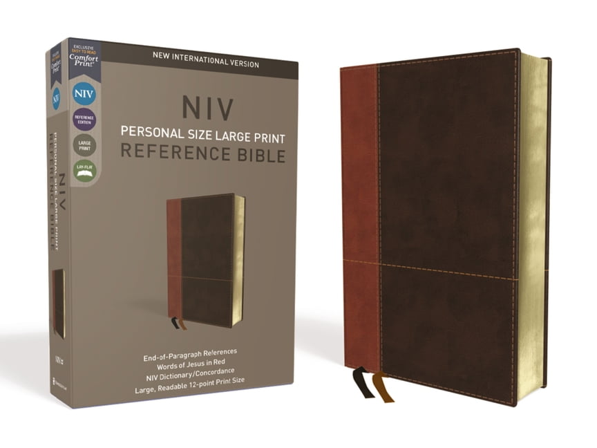NIV, Personal Size Reference Bible, Large Print, Imitation Leather, Brown, Red Letter Edition, Comfort Print, (Hardcover)