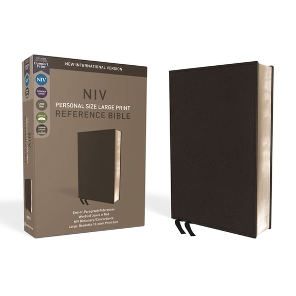 NIV, Personal Size Reference Bible, Large Print, Premium Leather, Black, Red Letter Edition, Comfort Print, (Hardcover)