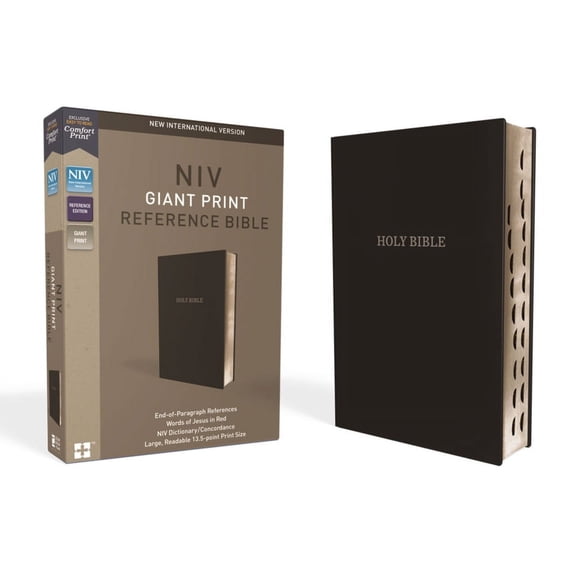 NIV, Reference Bible, Giant Print, Leather-Look, Black, Red Letter Edition, Indexed, Comfort Print, (Hardcover)