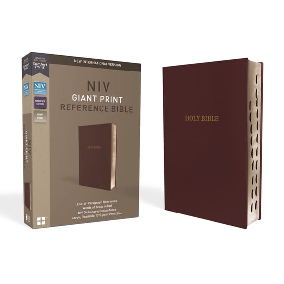 NIV, Reference Bible, Giant Print, Leather-Look, Burgundy, Red Letter Edition, Indexed, Comfort Print, (Hardcover)