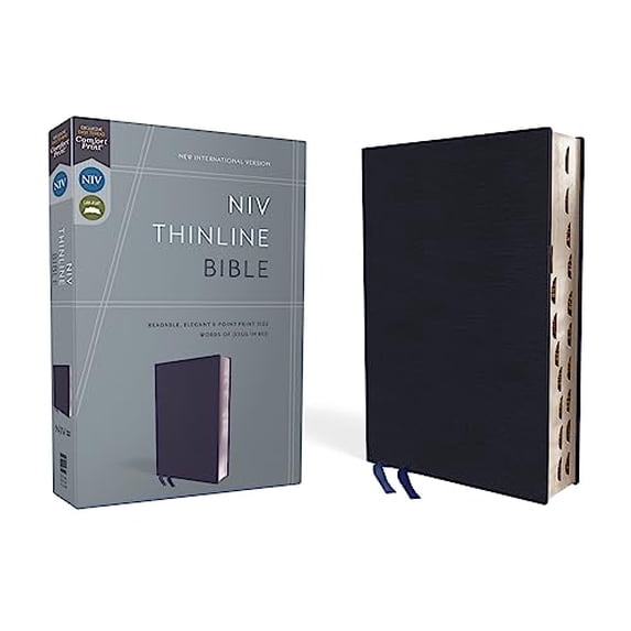 Pre-Owned NIV, Thinline Bible, Bonded Leather, Navy, Indexed, Red Letter Edition (Bonded Leather) 0310448832 9780310448839