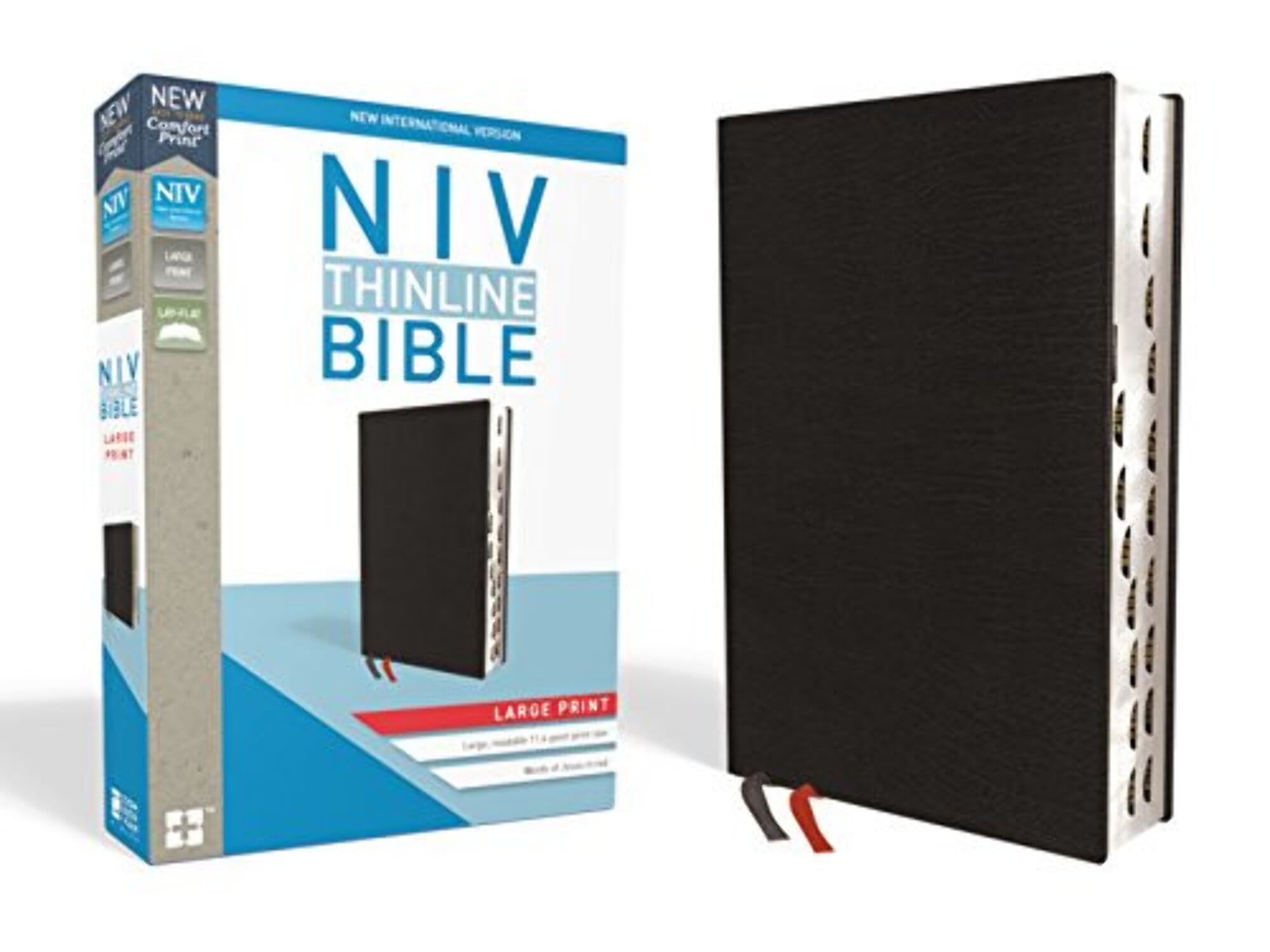 ZONDERVAN NIV, Thinline Bible, Large Print, Bonded Leather, Black, Indexed, Red Letter Edition (Special) (Hardcover)