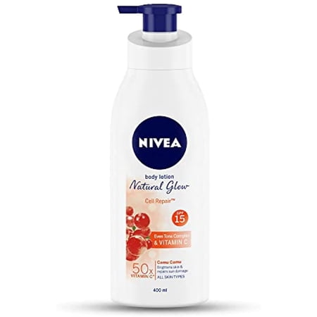 Nivea Body Lotion Natural Glow | Cell Repair Even Tone Complex & Vitamin C Spf 15 | 400Ml (13.52 Fl Oz)