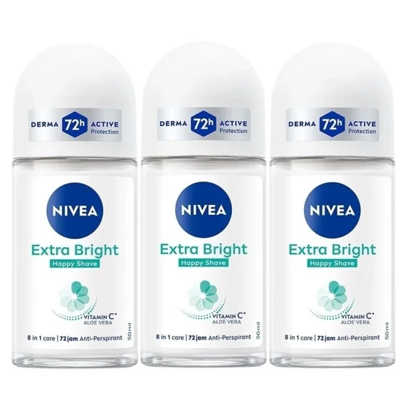 NIVEA Brightening Happy Shave 8 Superfood Roll-On Deodorant 50ml | 72H Odor Protection, Gentle on Skin, Brightens Underarms, Smooth Finish | Vitamin-Enriched Formula, Nourishing Superfoods | 3-Pack