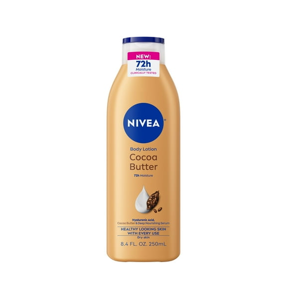 NIVEA Cocoa Butter Body Lotion for Dry Skin with Hyaluronic Acid, 72Hr Moisturizer, 8.4 fl oz