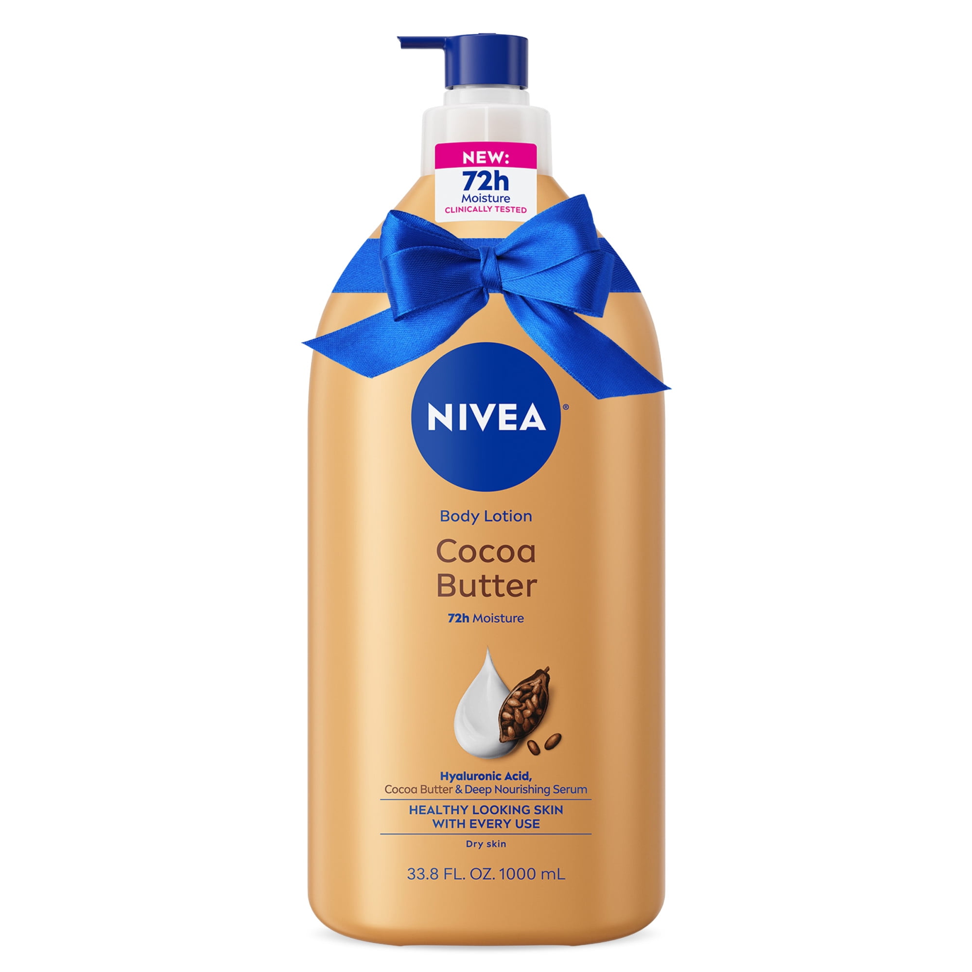NIVEA Cocoa Butter Body Lotion with Hyaluronic Acid, 72 Hr Moisturizer, Holiday Gifts, 33.8 fl oz