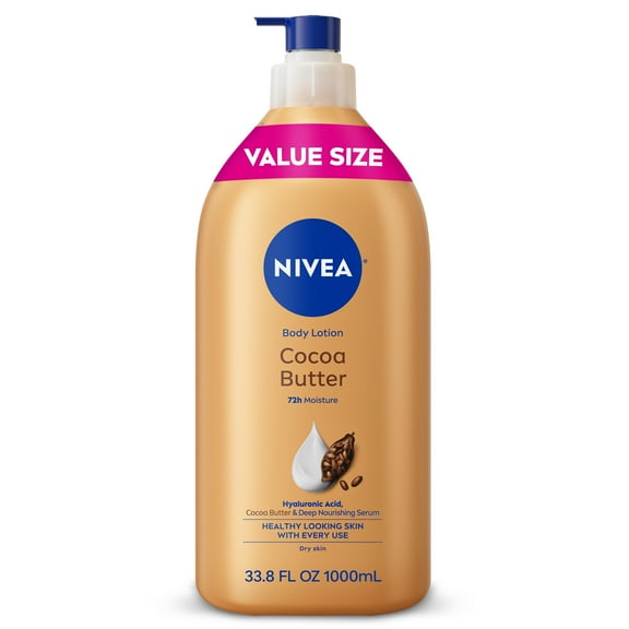 NIVEA Cocoa Butter Body Lotion for Dry Skin with Hyaluronic Acid, 72Hr Moisturizer, Value Size 33.8 fl oz