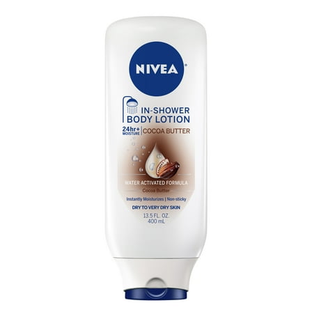 NIVEA Cocoa Butter In Shower Lotion for Dry Skin, 24-Hour Body Moisturizer, 13.5 fl oz