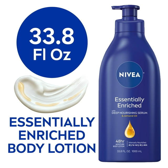 NIVEA Essentially Enriched Body Lotion for Dry Skin, 33.8 Fl Oz Pump Bottle